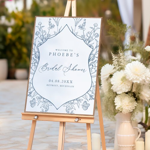 French Blue Victorian Floral Bridal Shower Welcome Poster