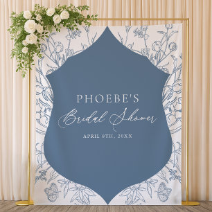 French Blue Victorian Floral Crest Bridal Backdrop