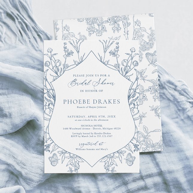 French Blue Victorian Floral Crest Bridal Shower Invitation (Creator Uploaded)