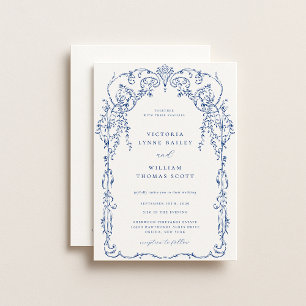 French Blue Victorian Frame Wedding Invitation