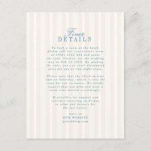 French Blue Vintage Cream Stripe wedding details Enclosure Card