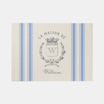 French Blue Vintage Feed Sack Crest With Name Rug by HoundandPartridge at Zazzle