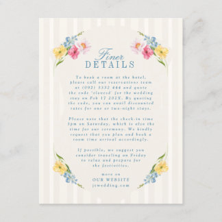 French Blue Vintage Floral Bouquet Monogram Info Enclosure Card