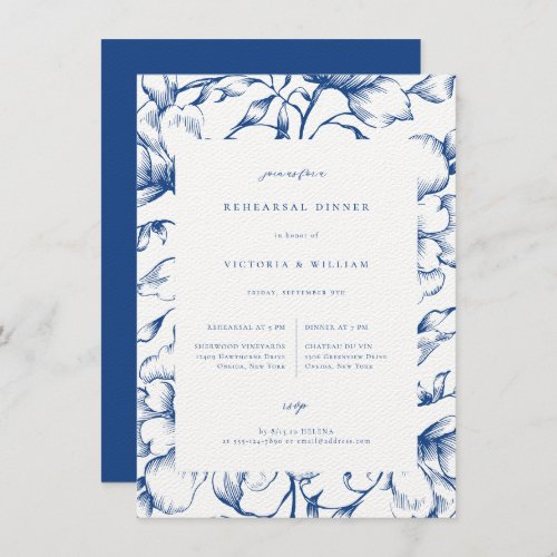French Blue Vintage Floral Rehearsal Dinner Announcement
