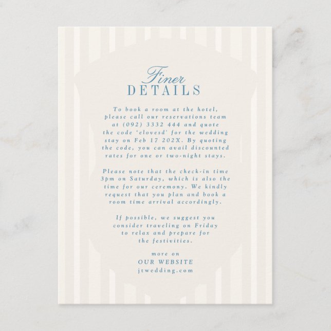 French Blue Vintage Monogram Stripe Classic Info Enclosure Card (Front)