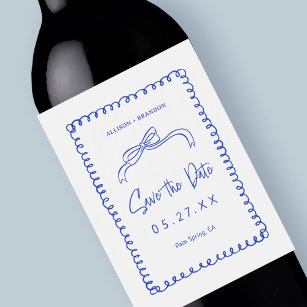 French Blue Vintage Save The Date Wedding Monogram Wine Label