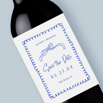 French Blue Vintage Save The Date Wedding Monogram Wine Label by SweetRainDesign at Zazzle