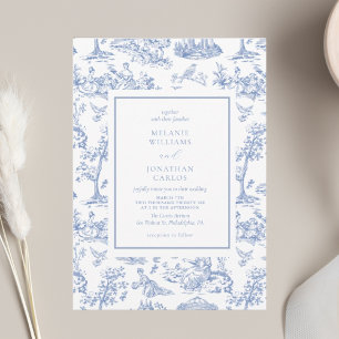 French Blue Vintage Toile Classic Wedding Invitation
