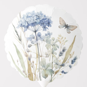 French Blue Watercolor Garden Flowers Wedding Balloon