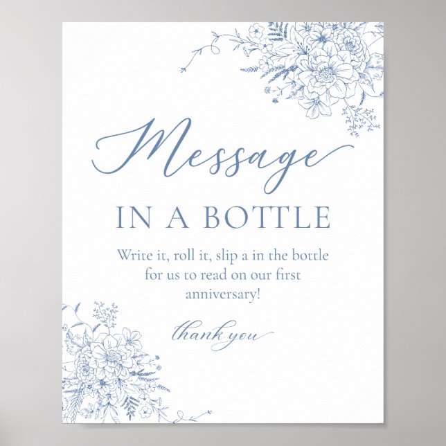 French Blue Wedding Message In A Bottle  Poster (Front)