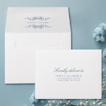 French Blue Wedding Pre-Printed Address RSVP Envelope<br><div class="desc">Elegant blue pre-printed address RSVP envelope with custom text inside. For more advanced customization of this design,  please click the BLUE DESIGN TOOL BUTTON above!</div>