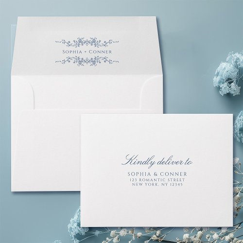 French Blue Wedding Pre-Printed Address RSVP