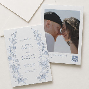 French Blue Wedding Save the Date Photo Invitation
