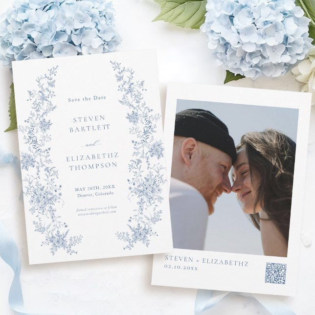 French Blue Wedding Save the Date Photo Invitation (Creator Uploaded)