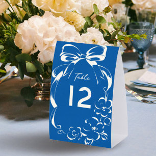 French Blue Whimsical Bow Wedding Table Number Paper Table Tent