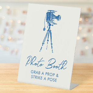 French Blue Whimsical Camera Photo Booth Pedestal Sign