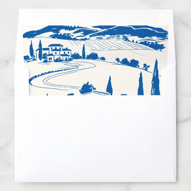 French Blue Whimsical Countryside and Chateaux Envelope Liner (In Envelope)