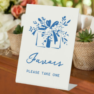 French Blue Whimsical Favors Wedding Table Pedestal Sign