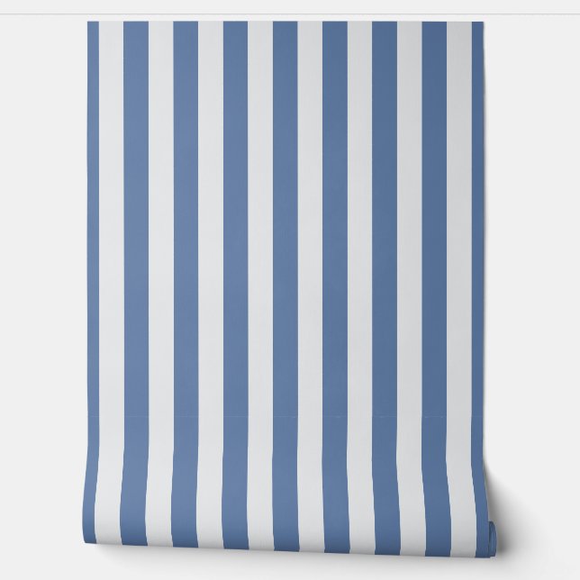 French blue white awning stripe  wallpaper  (Unrolling)