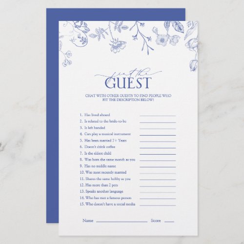 French Blue  White Floral Bridal Shower Game