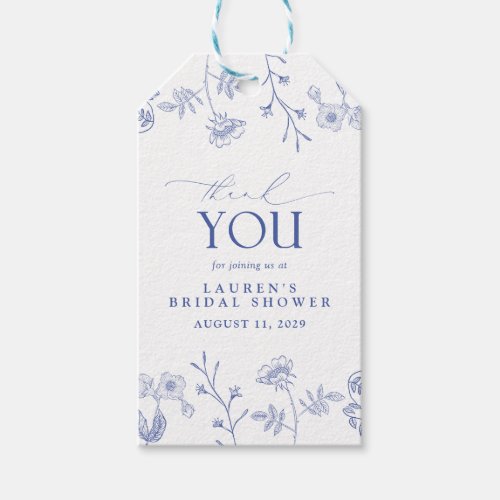 French Blue  White Floral Bridal Shower Personal Gift Tags