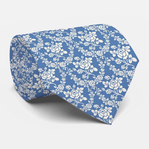 French Blue White Floral Pattern Botanical Chic Neck Tie