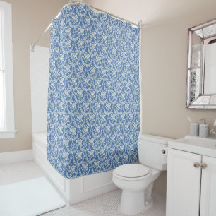French Blue White Floral Pattern Botanical Chic Shower Curtain
