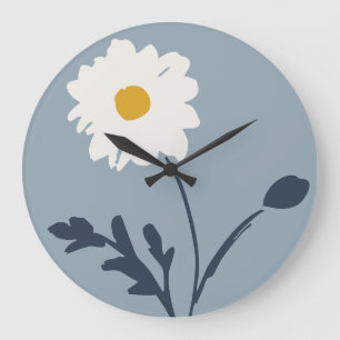 French Blue-White Modern Farmhouse Single Daisy Large Clock