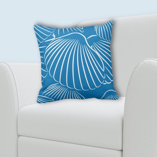French_Blue  White Sea Shell Pattern Throw Pillow