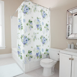 French Blue| White Shower Curtain|Farmhouse Floral Curtain