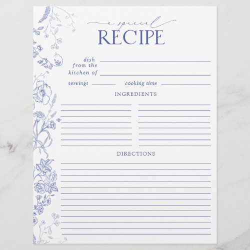 French Blue  White Shower Recipe Binder Page
