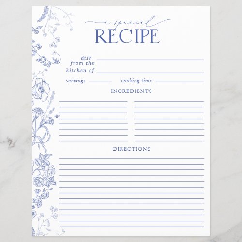 French Blue  White Shower Recipe Binder Page