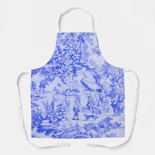 French Blue White Toile Chinoiserie Rustic Style Apron