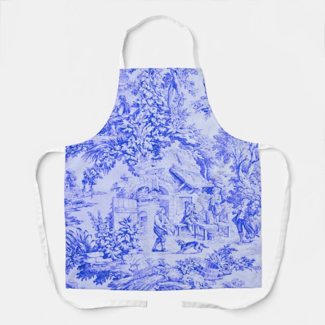 French Blue White Toile Chinoiserie Rustic Style  Apron (Front)