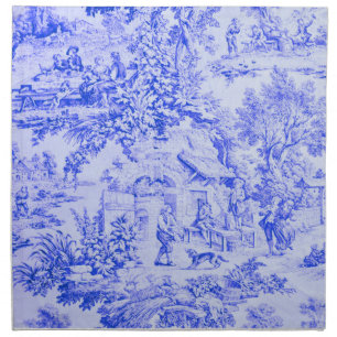 French Blue White Toile Chinoiserie Rustic Style Cloth Napkin