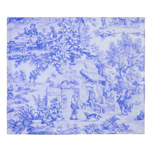French Blue White Toile Chinoiserie Rustic Style Duvet Cover