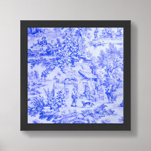 French Blue White Toile Chinoiserie Rustic Style Framed Art