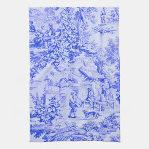 French Blue White Toile Chinoiserie Rustic Style Kitchen Towel
