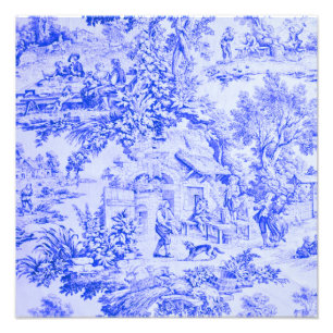 French Blue White Toile Chinoiserie Rustic Style Photo Print