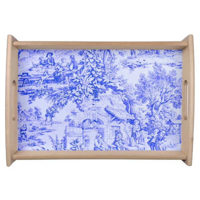 French Blue White Toile Chinoiserie Rustic Style  Serving Tray (Front)