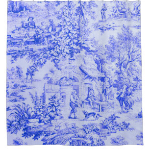 French Blue White Toile Chinoiserie Rustic Style Shower Curtain