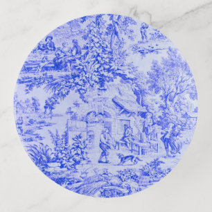 French Blue White Toile Chinoiserie Rustic Style Trinket Tray