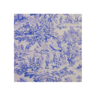 French Blue White Toile Chinoiserie Rustic Style Wood Wall Art