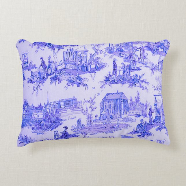 French Blue White Toile Chinoiserie Style Rustic  Accent Pillow (Front)