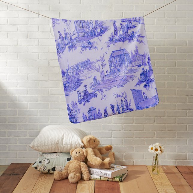 French Blue White Toile Chinoiserie Style Rustic  Baby Blanket (In Situ)
