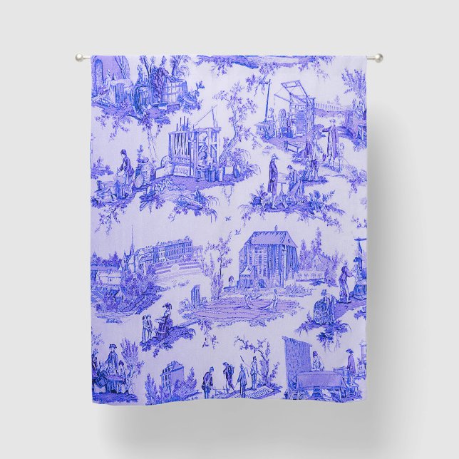 French Blue White Toile Chinoiserie Style Rustic  Blackout Curtains (Front)