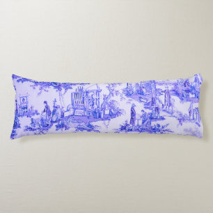 French Blue White Toile Chinoiserie Style Rustic  Body Pillow