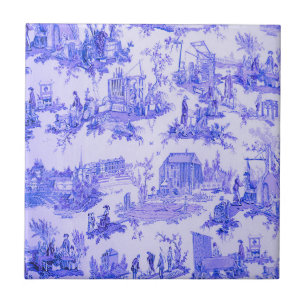 French Blue White Toile Chinoiserie Style Rustic Ceramic Tile