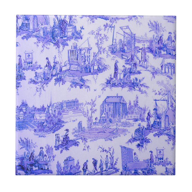 French Blue White Toile Chinoiserie Style Rustic  Ceramic Tile (Front)
