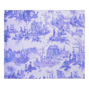 French Blue White Toile Chinoiserie Style Rustic  Duvet Cover
